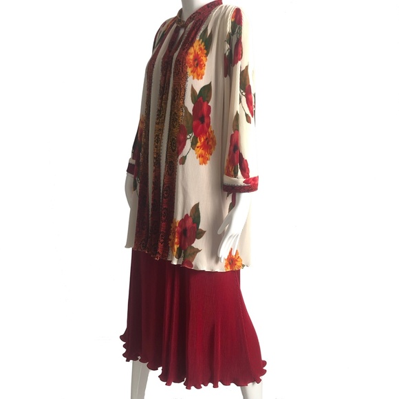 Virginie Paris Micro Pleated 2 Pc Dress Floral Vintage France - Picture 2 of 12